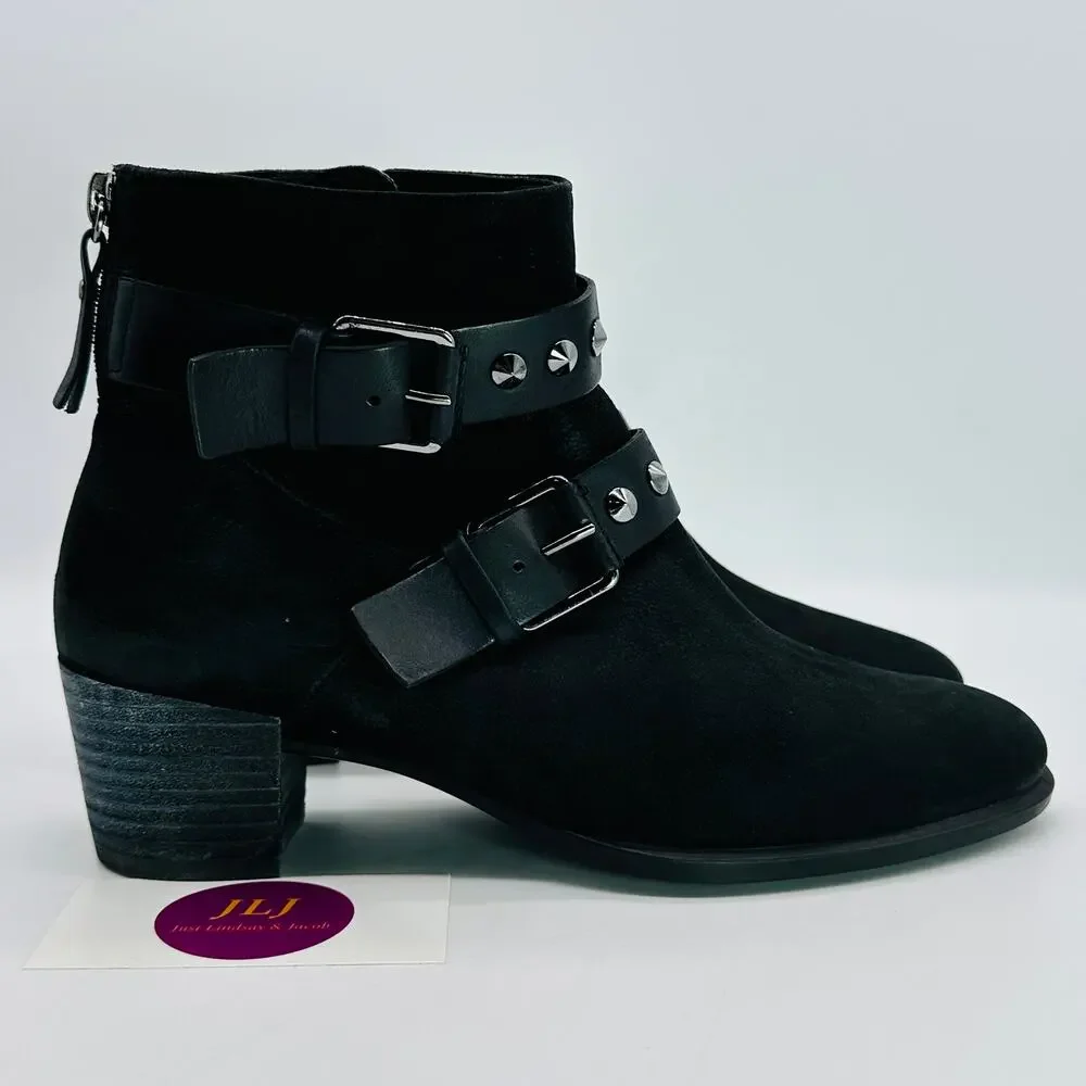 ECCO Women's Black Nubuck Studded Harness Ankle Boots Size 39 EU/ 8-8.5 US